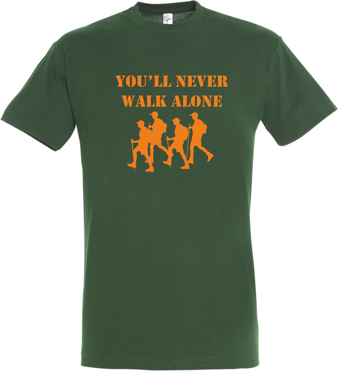 T-shirt Youll never walk alone |Wandelvierdaagse | vierdaagse Nijmegen | Roze woensdag | Groen | maat XXL